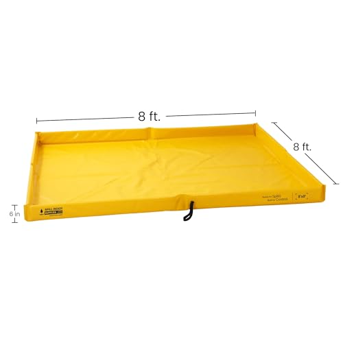 Spill Ready 8' x 8' Foam Wall Spill Containment Berm - 22oz PVC 230 Gallon Sump, 8x8 Secondary Containment Spill Berm | Yellow with 0.75" Drain | Reusable Oil, Fuel & Chemical Spill Tray - size: 8' x 8'
