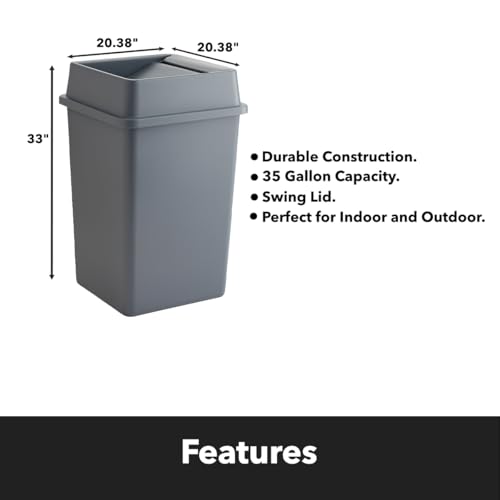 Gray, 35 Gallon Square Commercial Trash Can with Swing Lid, Heavy-Duty Garbage Can, Industrial Trash Bin for Restaurants/Warehouse/Commercial Facilities - color: Gray, size: 35 Gallon with Lid