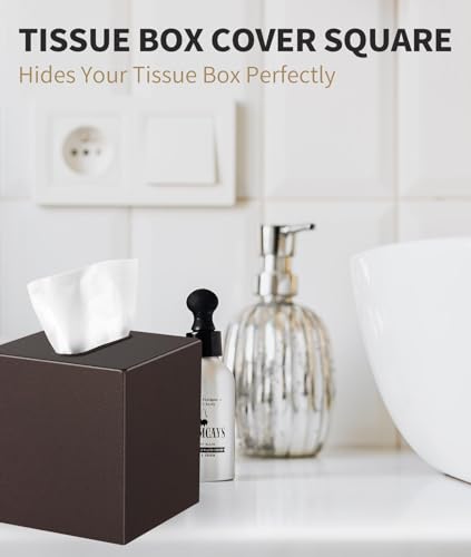 Livelab Metal Tissue Box Cover, Square Tissue Box Holder Modern Decor Facial Napkin Holder Dispenser for Bathroom Vanity Countertop, Living Room, Bedroom, Office | Brown Pebble Grain - color: Brown Matte