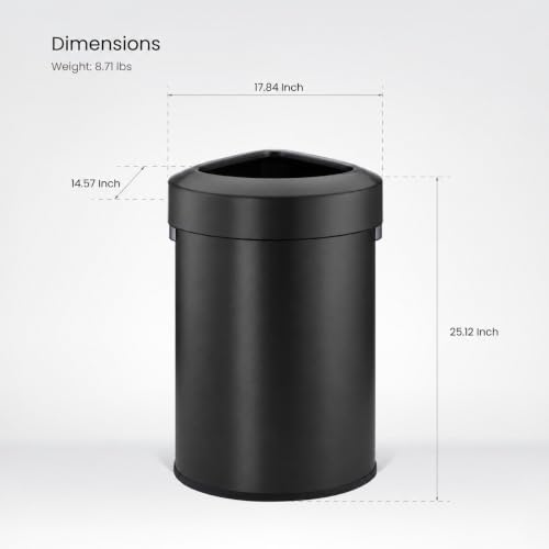Home Zone Living 16 Gallon Commercial Trash Can with Removable Open Top Lid - color: Matte Black, size: Triangular