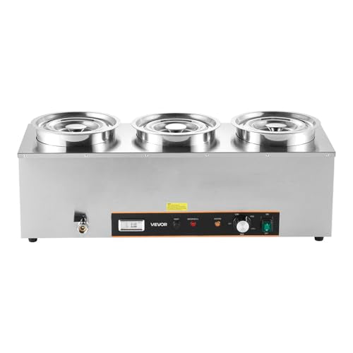 VEVOR Electric Soup Warmer, Three 6.34QT Stainless Steel Round Pot with 86~185°F Adjustable Temp, 1500W Commercial Bain Marie with Anti-Dry Burn and Reset Button, Soup Station for Restaurant, Buffet - size: 3×6L Pots