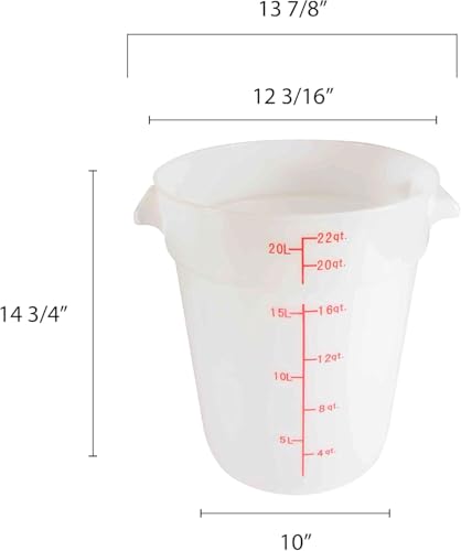 TrueCraftware- 22 Quart White Round Food Storage Container Polypropylene- Commercial Reusable Food Container Canister with Measurement Markings for Meal Prep Pantry Kitchen - size: 22 Quart