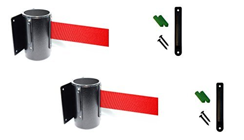 2 pcs Package Retractable Wall Barriers, 156" Belt in Tuff Tex Black Finished - color: Red Belt