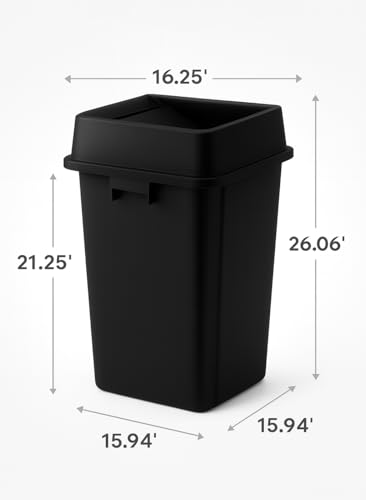 19 Gallon Black Square Plastic Trash Can with Lid Heavy Duty | Indoor Outdoor Commercial Waste Container with Optional Lid for Restaurants, Parks, Schools, Public Spaces - color: Black, size: 19 gallon with lid