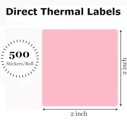 2" x 2" Thermal Labels Stickers Pink, Square Thermal Shipping Stickers, Multipurpose Inventory Self-Adhesive Direct Thermal Label for Small Business (500 Labels/Roll) - color: Pink, size: 2" x 2"