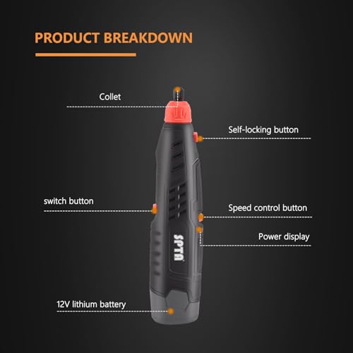 Cordless Rotary Tool, SPTA Powerful Mini Detail Polisher Kit, 36Pcs 12V Li-ion Battery 5,000-25,000 RPM Micro Auto Detailing Car Polisher Polishing Foam Pad Set for Buffing Polishing Sanding Cleaning - color: Spta Cordless Mini Car Polisher Sets