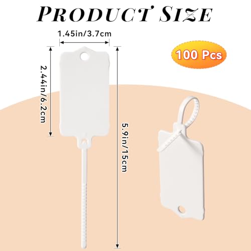 100 Pcs Plastic Shipping Tags, 2.44 x 1.45 Inch Writable Blank Hanging Tags with Sealing Strap, Waterproof Sealing Shipping Labels for Luggage Logistic Keys Information Identity, White - style: White