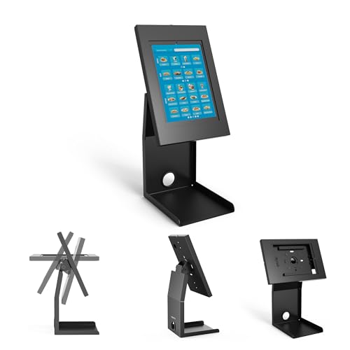 Mount-It! iPad Kiosk Stand with Printer Shelf, Locking Anti-Theft, Black - color: Black