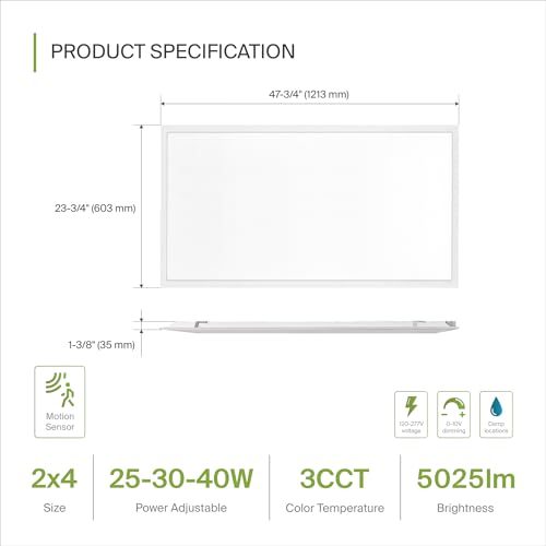 ASD 2x4 LED Flat Panel Light with Motion Sensor - 25/30/40W UL DLC | 5025LM 3500K-5000K 120-277V Dimmable 2x4 LED Light Drop Ceiling | Recessed Lay in Troffer Lights for Office 4 Pack