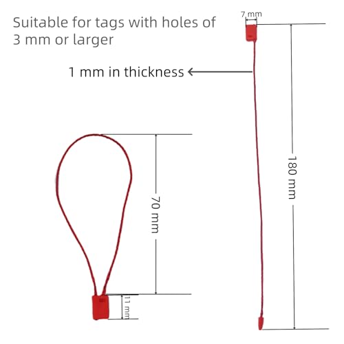 200Pcs Nylon Hang Tag String, 7.1-inch Red Hanging Tag String Snap Lock Pin Loop Fastener 1 mm Thick Tag Rope Ties for Clothes Shoes Bags Luggage Label Price Tags, SATONBEYI - style: Red-18cm-200P