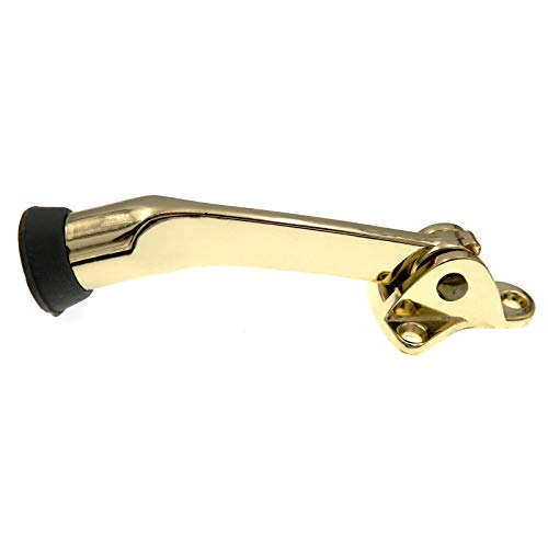 Warwick 4" Kickdown Door Holder Drop Down Doorstop, Polished Brass