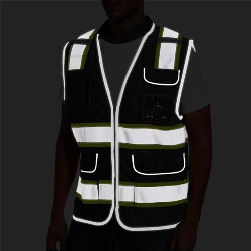 ArcRidge Reflective Safety Vest for Men and Women - High Visibility Construction Vest - Dual Tone Reflective Strips - color: Black, size: Large