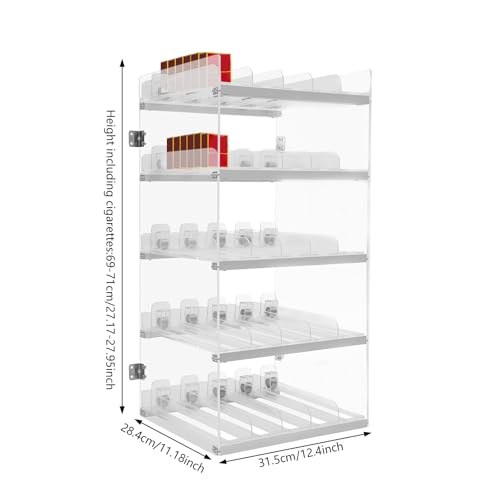 5-Tier Cigarette Display Rack, 250 Capacity Freestanding & Wall Mount Retail Cigarette Organizer with Automatic Pusher Clear Acrylic Cigarette Display Stand for Retail Shop, Supermarket - size: 250 Capacity