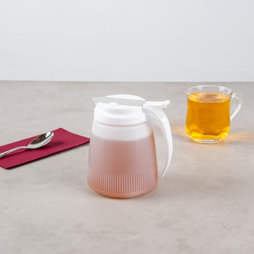 Restaurantware-Chef 101 32 Ounce All Purpose Syrup Dispenser, 1 Honey Dispenser - White Top, Stainless Steel Slide Cover, Plastic Pancake Syrup Bottle, Perfect For Diners, Restaurants, Home - color: White, size: 32 Ounces, style: 1 Count