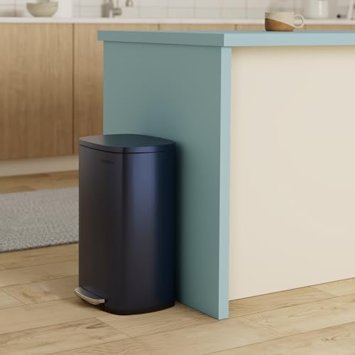 SONGMICS 13 Gallon (50 L) Trash Can, Stainless Steel, Step-On Pedal - color: Midnight Blue, size: 13 Gal.