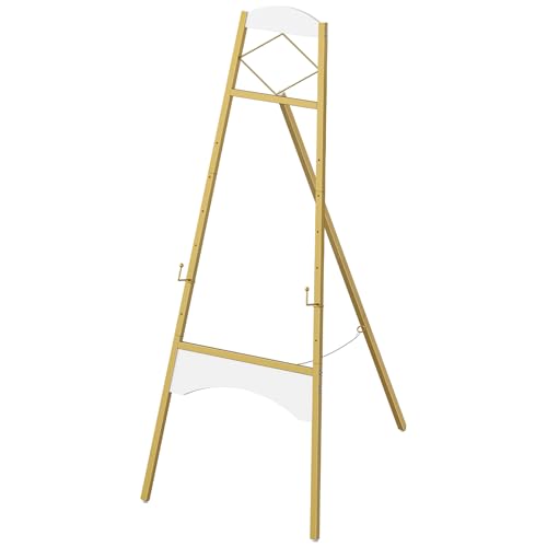 CHOEZON 43" Gold Easel Stand for Sign, Display Easel with 6 Adjustable Height Levels, Metal Art Easel, Poster Stand for Painting, Wedding Welcome Signs Holder, Gold and White TCJ26JW