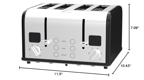 CUSIMAX 4 Slice Stainless Steel Toaster with Digital Display, Black - color: Black Stainless Steel, size: 4 Slice