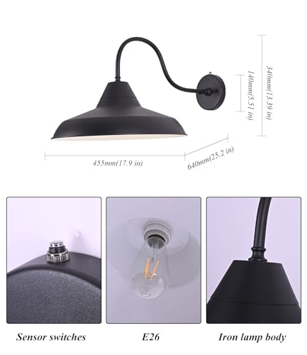 18" Large Gooseneck Barn Light, Dusk to Dawn Exterior Wall Fixture - size: 18 in