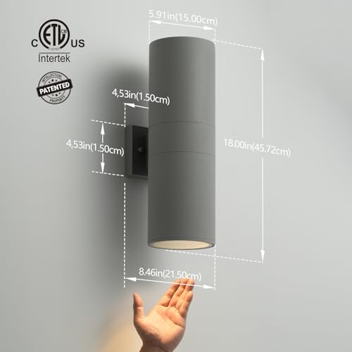 mirrea 18" Modern Outdoor Porch Light in 2 Lights, Matte Gray, 2 Pack - color: Matte Gray, size: 18-inch