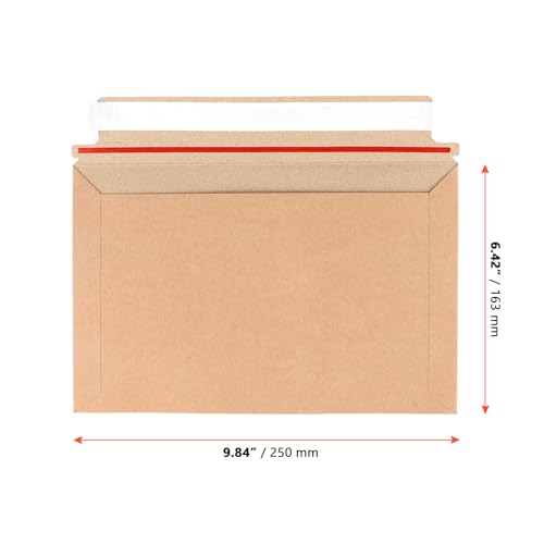 SINJEUN 200 PCS Brown Rigid Mailers, 9.8 x 6.4 Inches Self Seal Photo Document Mailer, Flat Kraft Cardboard Envelopes for Shipping CD, Photos, Document, Papers, Pictures