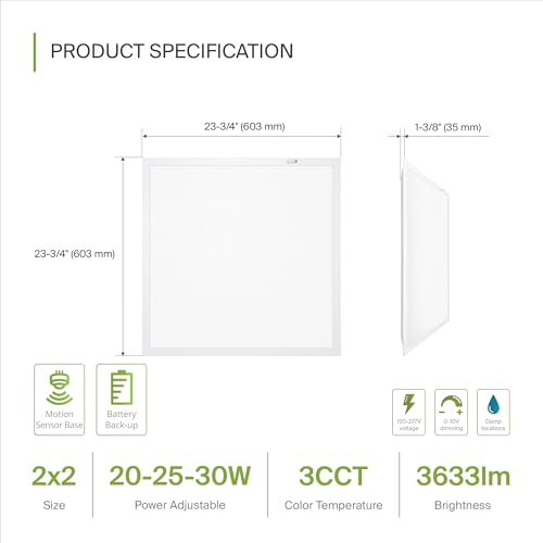 ASD 2x2 LED Flat Panel Light, Emergency Battery Backup UL DLC 2 Pack - color: 2x2 Sensor Base, size: 2 Pack