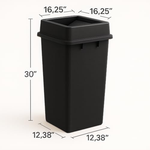 23 Gallon Black Square Plastic Trash Can with Lid Heavy Duty | Indoor Outdoor Commercial Waste Container with Optional Lid for Restaurants, Parks, Schools, Public Spaces - color: Black, size: 23 gallon with lid