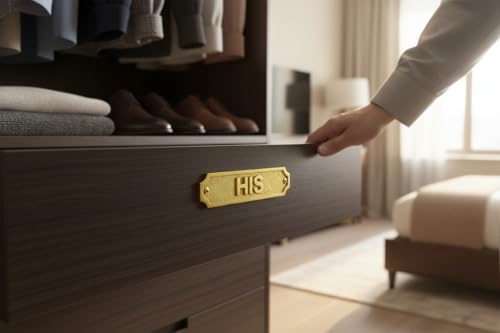 Solid Brass “HIS” Door Name Plate Sign – Decorative Wall Plaque for Home, Office, Bathroom, Bedroom, Business Signage with Screws & Wall Plugs (22 x 5 cm) - color: HIS