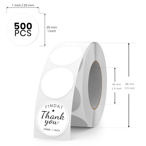White Round Thermal Labels 1 Inch Vinyl Printer Sticker 500 PCS - color: White