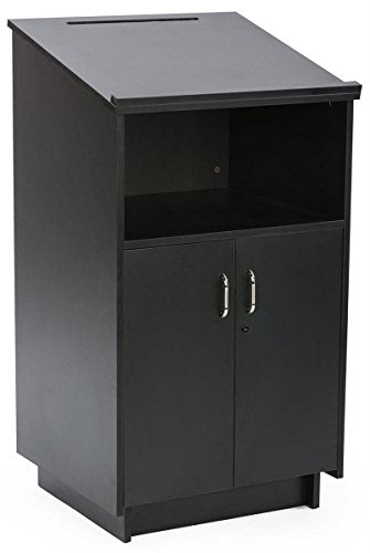 Displays2go 45.5" Tall Podium with Locking Cabinet, Black - color: Black