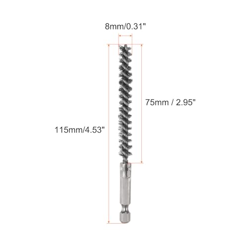 HARFINGTON 6Pcs 304 Stainless Steel Bore Brush 8mm Dia 4.5" Long Cleaning Twisted Wire Brush with Handle 1/4" Hex Shank for Tubes Ports Bearings, Silver - size: 8mm