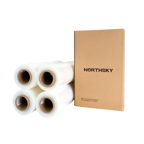 NorthSky Plastic Wrap Stretch Film - Industrial Strength up to 800% Stretch 20 Microns Clear Durable Adhering Packing Moving Heavy Duty Shrink Film Box of 4 (80 Gauge, 18'' x 1501') - size: 18'' x 1500', style: 80 Ga.