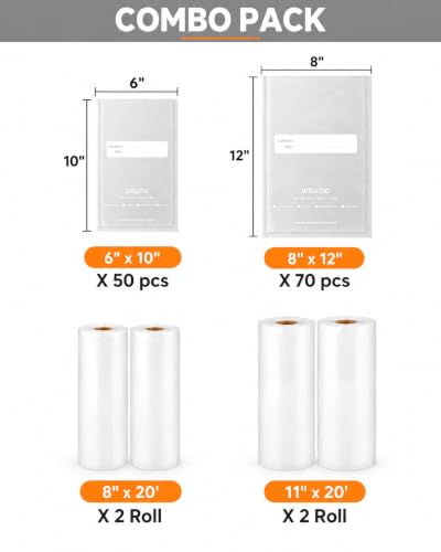 Food saver vacuum sealer bags rolls, Multiple Sizes, Box Storage,Less Waste - size: Family Pack Premium - 120 precut & 4 rolls