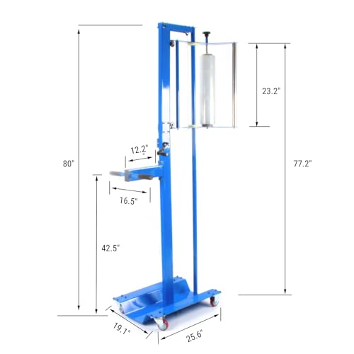 Mobile Pallet Stretch Wrap Machine - Manual Pallet Wrapper with Adjustable Height (Up to 80") - Ergonomic Hand Stretch Film Dispenser for Warehouse, Factory, and Logistics