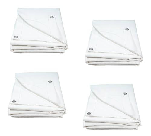 4 Pack 6' x 8' White Canvas Tarp 12oz - Water Resistant & Breathable - Heavy Duty Tarps - Multipurpose Tarpaulin Cover for Camping Tent - color: White (4 Pcs), size: 6' x 8'