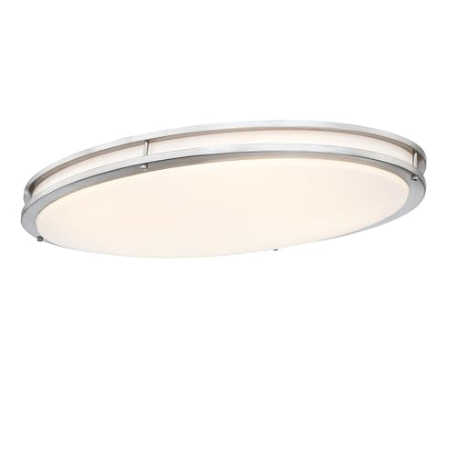33 Inch Oval Brushed Nickel Ceiling Light Fixture - Flush Mount LED Kitchen Ceiling Lamp 3000K/4000K/5000K Adjustable Brushed Nickel Bathroom LED Light for Bedroom 40W 2500LM - color: Brushed Nickel, size: 33 inch - 1 Pack