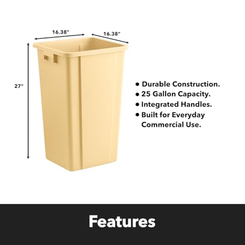Beige, 25 Gallon Square Commercial Trash Can, Heavy-Duty Garbage Can, Industrial Trash Bin for Restaurants/Commercial Facilities/Warehouses - color: Beige, size: 25 Gallon