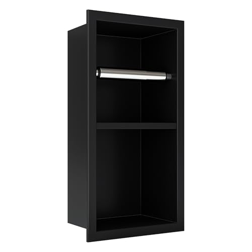 Qeke Recessed Toilet Paper Holder, Dual Rolls Tissue Toilet Holder, Black - color: Matte Black