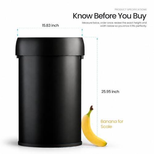 Home Zone Living 16 Gallon Commercial Trash Can with Removable Open Top Lid - color: Matte Black, size: Round
