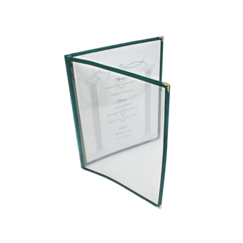 TrueCraftware- 8-1/2” x 11” Green Double Fold Restaurant Menu Covers 2 Page 4 View Set of 10- Crystal Clear Café Menu Holders Fits A4 Size Paper Menu Covers Clear Menu Sleeves - color: Green
