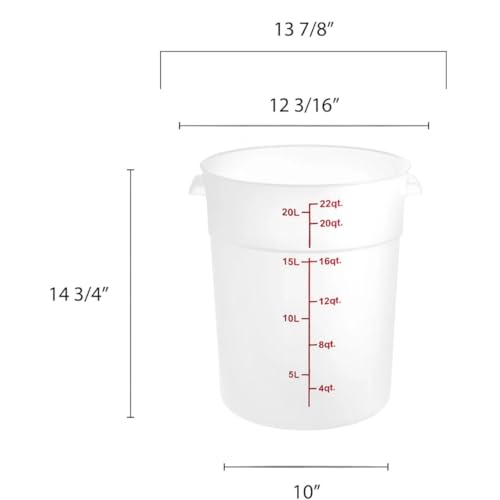 TrueCraftware- 22 Quart Round Food Storage Container Translucent Polypropylene- Commercial Reusable Food Container Canister with Measurement Markings for Meal Prep Pantry Kitchen - color: 22 Quart