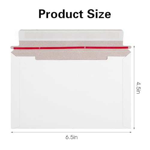 200 Pack 6.5x4.5 inch Rigid Mailer Self Seal Photo Document Mailers, Stay Flat White Cardboard Shipping Envelopes White Photography Mailers for CD, Photos, Document