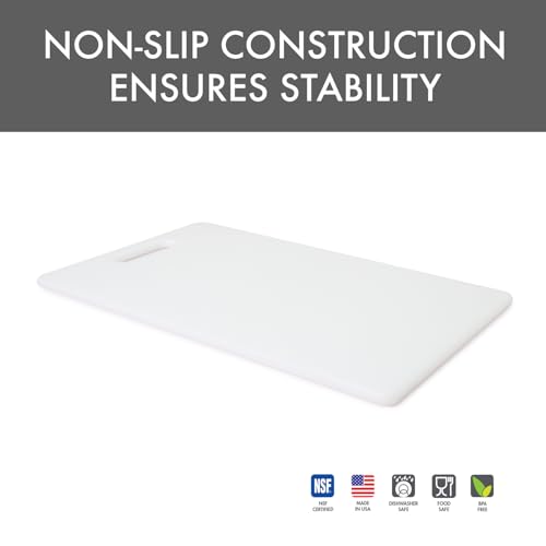 Dexas NSF Polysafe Cutting Board with Handle, 9.5 x 15 Inches, Reversible Non-Slip Kitchen Cutting Board, White - size: 9.5"L x 15"W, style: Flat