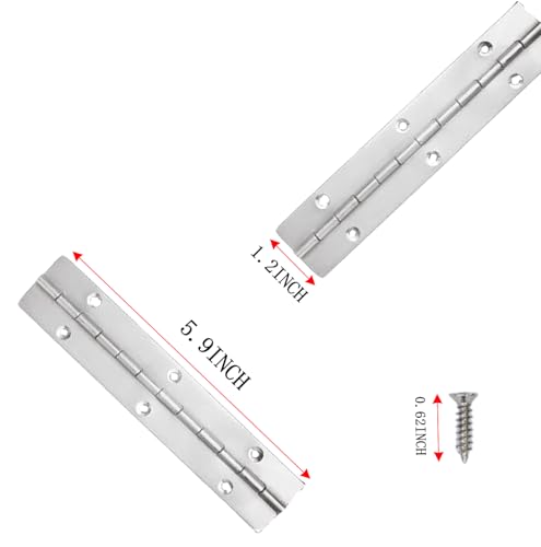 4PCS 6Inch Classic Silvery Stainless Steel Piano Hinges, 0.05" Thickness, 1.2" Open Width, Includes 24 Screws