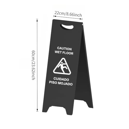 Bilingual Caution Wet Floor Sign, Foldable A-Frame Stand Commercial Grade - color: black