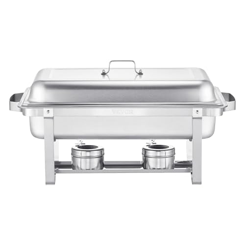 VEVOR Chafing Dish Buffet Set, 2 Pack Stainless Chafer with 2 Full Pans, Rectangle Catering Warmer Server with Lid Water Pan Folding Stand Fuel Tray Holder Clip - color: Silver, size: 2 Pack