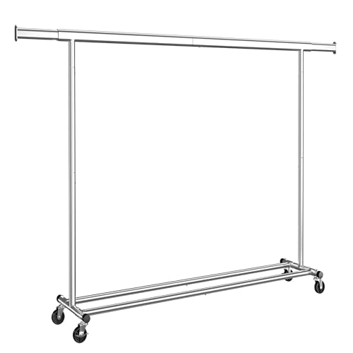 SONGMICS Clothes Rack with Wheels, Heavy-Duty, 330 lb Load Capacity - color: Silver, size: 17.7"D x (63"-78.7")W x 63.6"H