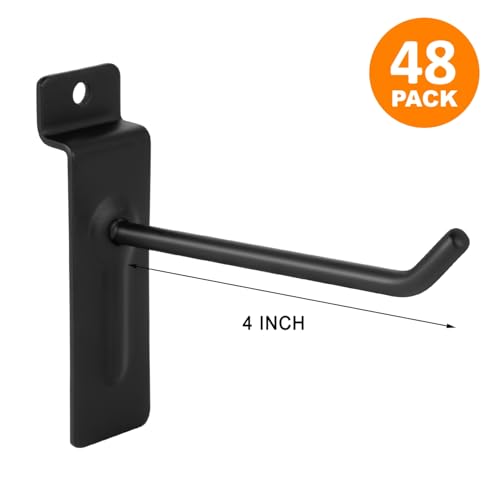 Polmart 4" Heavy Duty Slatwall Panel Hooks, Black (48-Pack, 4-inch) - size: 4 Inch