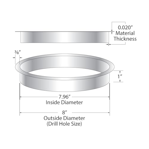 Outwater 8" (Nominal) Diameter x 1" Height 304 Polished Stainless Steel Trash Grommets for Countertop Inserted Trash Chutes - size: 8in. Dia x 1in. H