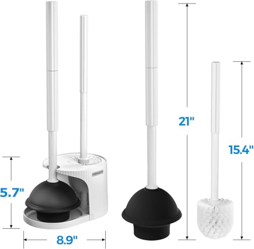 FORASTO 2Pack 2 in 1 Toilet Brush and Plunger Set,Clean Gloves, Extended Handle Plunger,Toilet Bowl Brush Plunger Set,Bathroom Cleaning Tools,Toilet Brush Plunger Combo,Cleaning Brush(Cream White) - color: Cream White