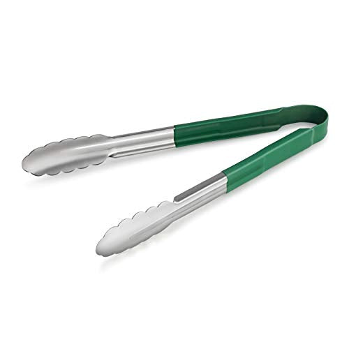 New Star Foodservice 12 Inch Utility Spring Tongs, Set of 12, Commercial Restaurant Grade Stainless Steel Tongs with Green Vinyl Coated Handles - color: Green, size: 12-Inch